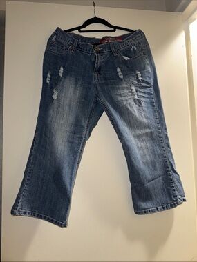Lazer Jeans Distressed Denim Capri Jeans Flare Leg Cropped Fit